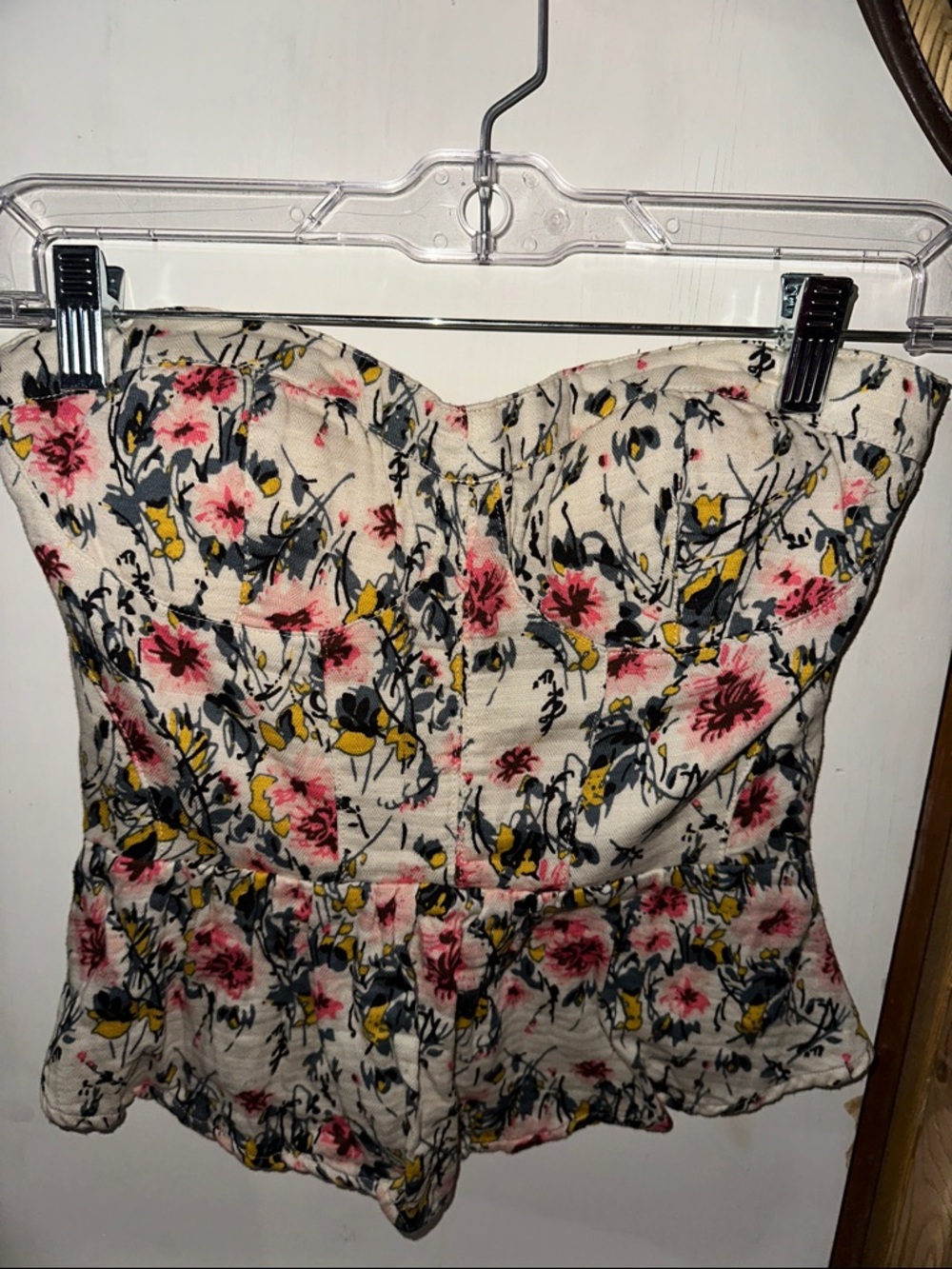 Kimchi Blue Cream Floral Strapless Top with Pink & Yellow Accents